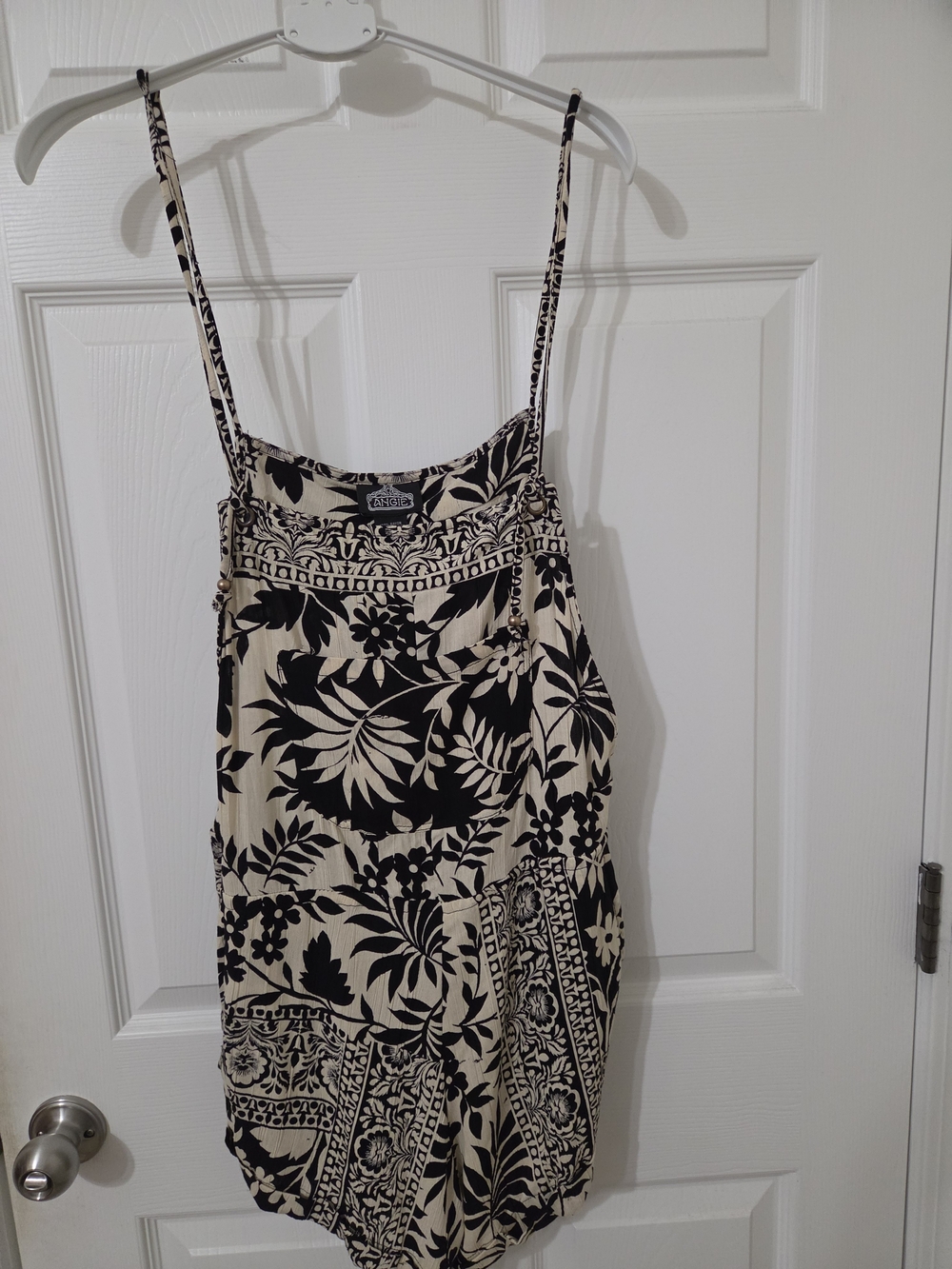 Black & Cream Floral Print Spaghetti Strap Romper